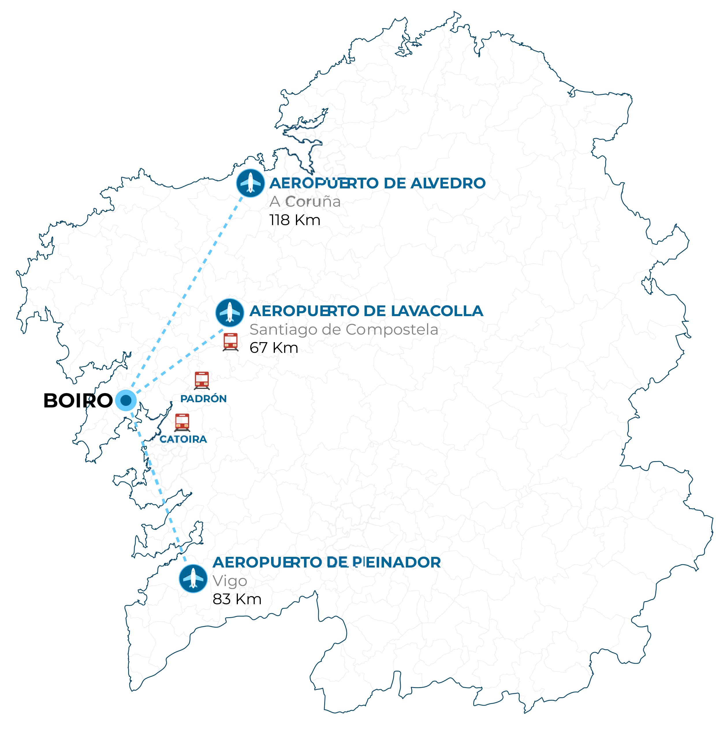 Boiro Turismo - Aeroportos e estacións de tren preto de Boiro